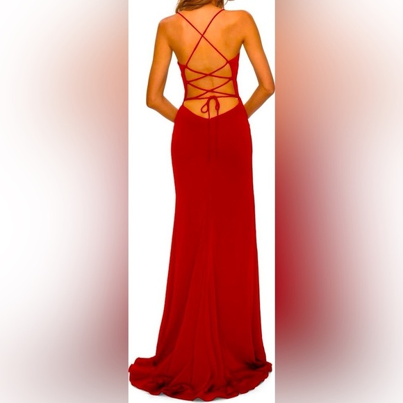 La Femme Jovanni 28294 Lace-up Open Back Ruffle High-Low Dress Size 6 - Picture 15 of 16